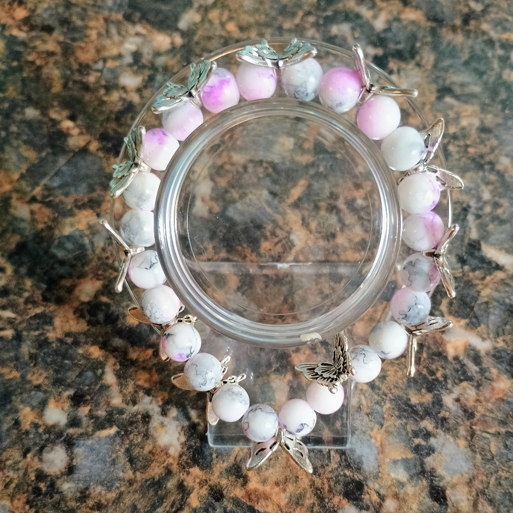 Pink And White Butterfly Bracelet